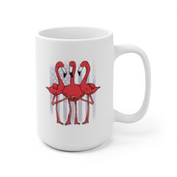 White Coffee Mug - Three Flamingos American Flag