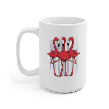 White Coffee Mug - Three Flamingos American Flag