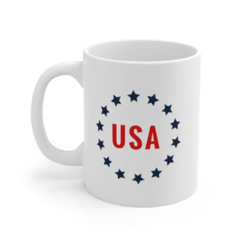 White Coffee Mug - USA 4th of July Circle of Stars