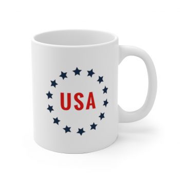 White Coffee Mug - USA 4th of July Circle of Stars