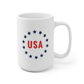 White Coffee Mug - USA 4th of July Circle of Stars