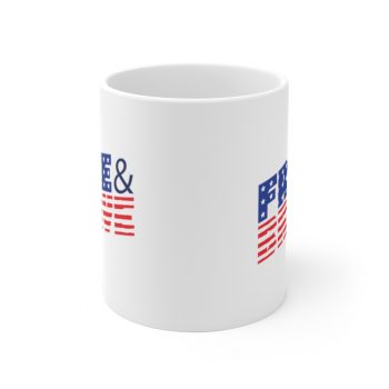 White Coffee Mug - USA Flag Free and Brave