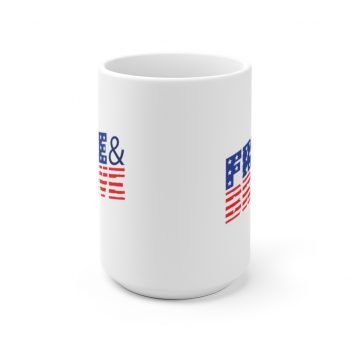 White Coffee Mug - USA Flag Free and Brave