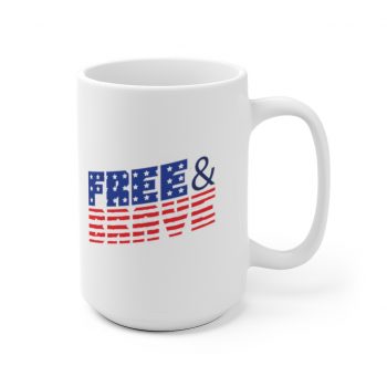 White Coffee Mug - USA Flag Free and Brave