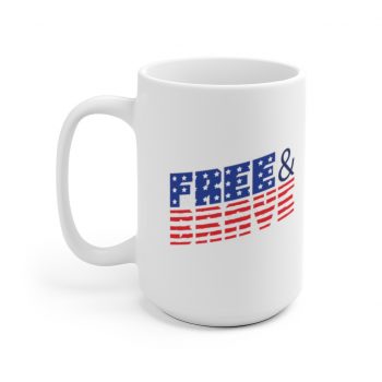 White Coffee Mug - USA Flag Free and Brave