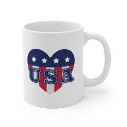 White Coffee Mug - USA Flag Heart