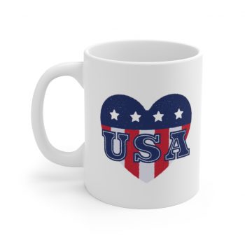 White Coffee Mug - USA Flag Heart