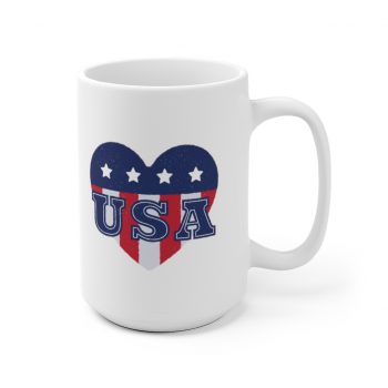 White Coffee Mug - USA Flag Heart