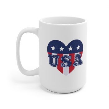 White Coffee Mug - USA Flag Heart