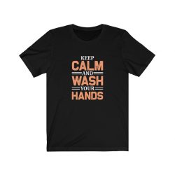 Adult Short Sleeve Tee T-Shirt Unisex - Keep Calm and Wash Your Hands Peach