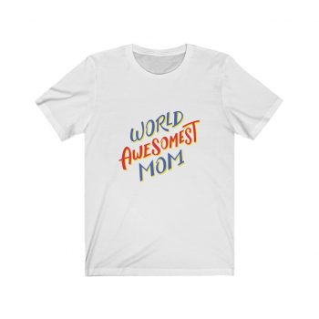 Adult Short Sleeve Tee T-Shirt Unisex - World Awesomest Mom Red Blue