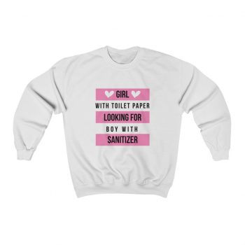 Adult Sweatshirt Unisex Heavy Blend - Girl With Toilet Paper Looking For Boy Wtih Sanitizer