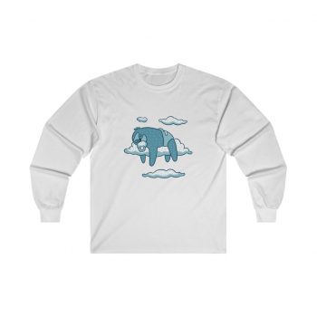 Adult Ultra Cotton Long Sleeve Tee - Baby Sloth Sleeping Blue