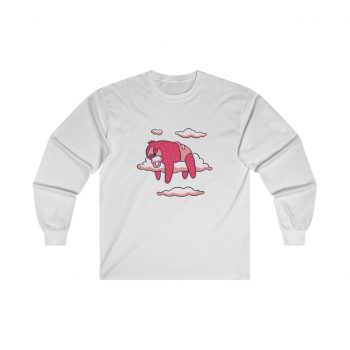 Adult Ultra Cotton Long Sleeve Tee - Baby Sloth Sleeping Pink