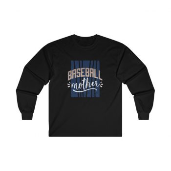 Adult Ultra Cotton Long Sleeve Tee - Baseball Mother Blue White