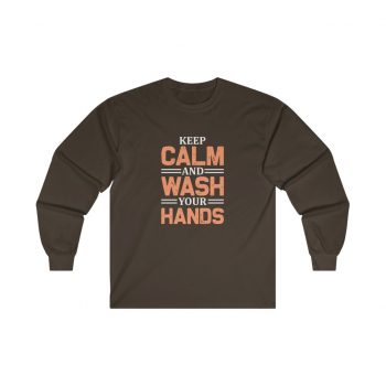 Adult Ultra Cotton Long Sleeve Tee - Keep Calm and Wash Your Hands Peach