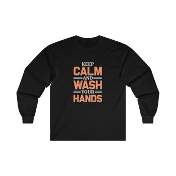 Adult Ultra Cotton Long Sleeve Tee - Keep Calm and Wash Your Hands Peach