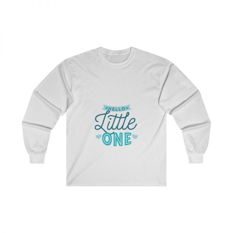 Adult Ultra Cotton Long Sleeve Tee - Pregnancy Pregnant - Hello Little One Blue