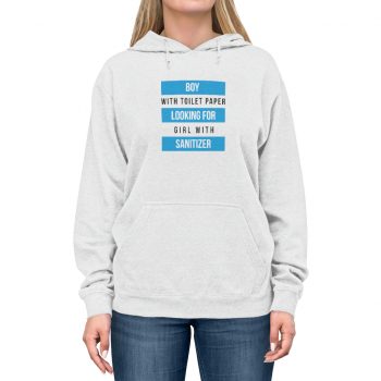 Adult Unisex Hoodie - Boy With Toilet Paper Looking For Girl Wtih Sanitizer