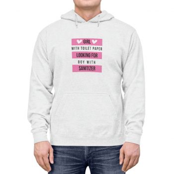 Adult Unisex Hoodie - Boy With Toilet Paper Looking For Girl Wtih Sanitizer