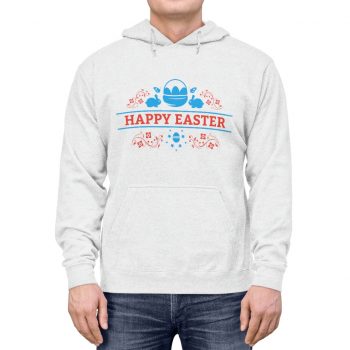 Adult Unisex Hoodie - Happy Easter - Easter Basket Bunny Red Blue