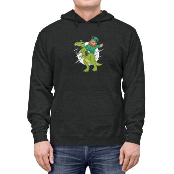 Adult Unisex Hoodie - Leprechaun Riding a Dinosaur T Rex