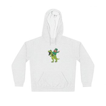 Adult Unisex Hoodie - Leprechaun Riding a Dinosaur T Rex