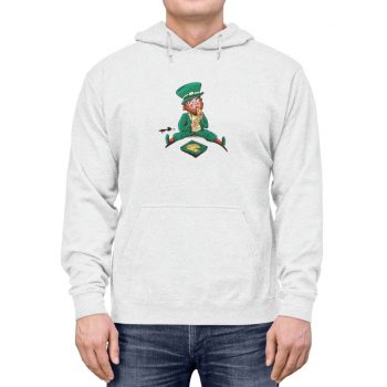 Adult Unisex Hoodie - St Patrick's Day Leprechaun Eating Pizza