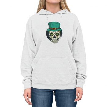 Adult Unisex Hoodie - St Patrick Sugar Skull Green Clover