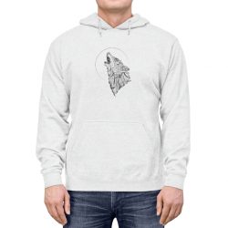 Adult Unisex Hoodie - Wolf Howling at the Moon Drawing