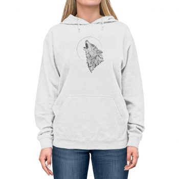 Adult Unisex Hoodie - Wolf Howling at the Moon Drawing