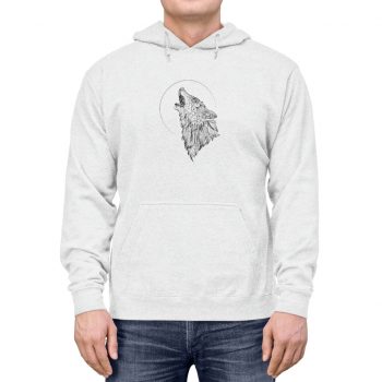 Adult Unisex Hoodie - Wolf Howling at the Moon Drawing