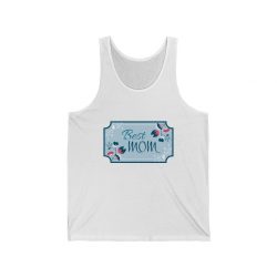 Adult Unisex Jersey Tank Shirt Top - Best Mom Blue White Pink Flowers