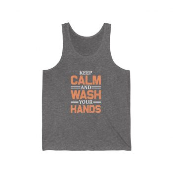 Adult Unisex Jersey Tank Shirt Top - Keep Calm and Wash Your Hands Peach