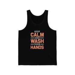 Adult Unisex Jersey Tank Shirt Top - Keep Calm and Wash Your Hands Peach