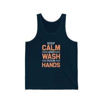 Adult Unisex Jersey Tank Shirt Top - Keep Calm and Wash Your Hands Peach