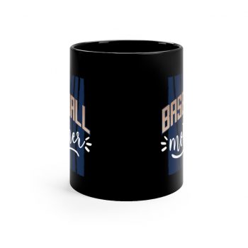 Black Coffee Mug - Baseball Mother Blue White