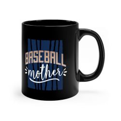 Black Coffee Mug - Baseball Mother Blue White
