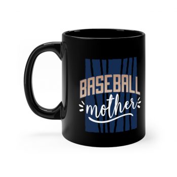 Black Coffee Mug - Baseball Mother Blue White