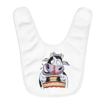 Fleece Baby Bib - Baby One Years Old Cow Birthday Cake