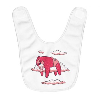 Fleece Baby Bib - Baby Sloth Sleeping Pink