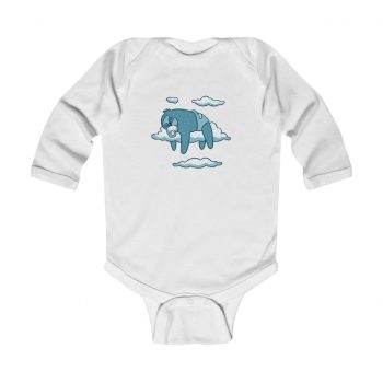 Infant Long Sleeve Body Suit Baby Onesie - Baby Sloth Sleeping Blue