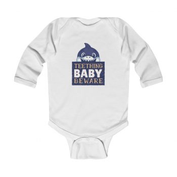 Infant Long Sleeve Body Suit Baby Onesie - Teething Baby Beware Shark