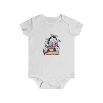 Infant Snap Tee Baby Body Suit Onesie - Baby One Years Old Cow Birthday Cake