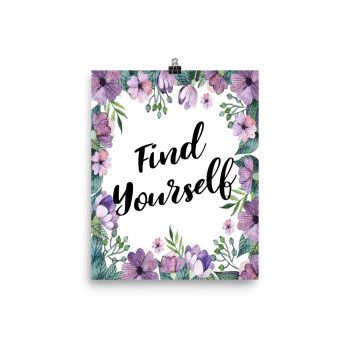 Poster Wall Art Portrait Print - Find Yourself - Watercolor Lilac Purple Flowers