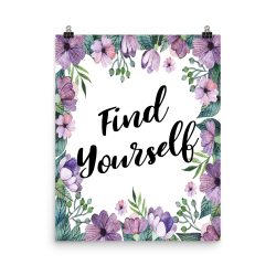 Poster Wall Art Portrait Print - Find Yourself - Watercolor Lilac Purple Flowers