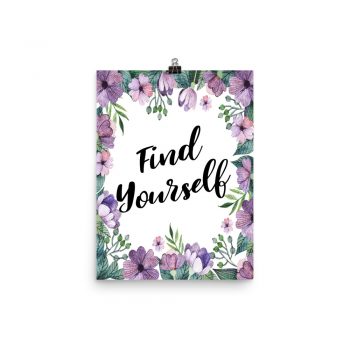 Poster Wall Art Portrait Print - Find Yourself - Watercolor Lilac Purple Flowers