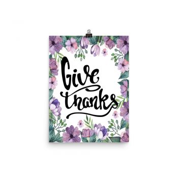 Poster Wall Art Portrait Print - Give Thanks - Watercolor Lilac Purple Flowers