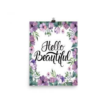 Poster Wall Art Portrait Print - Hello Beautiful - Watercolor Lilac Purple Flowers