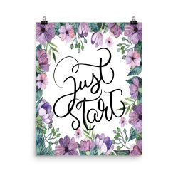 Poster Wall Art Portrait Print - Just Start - Watercolor Lilac Purple Flowers